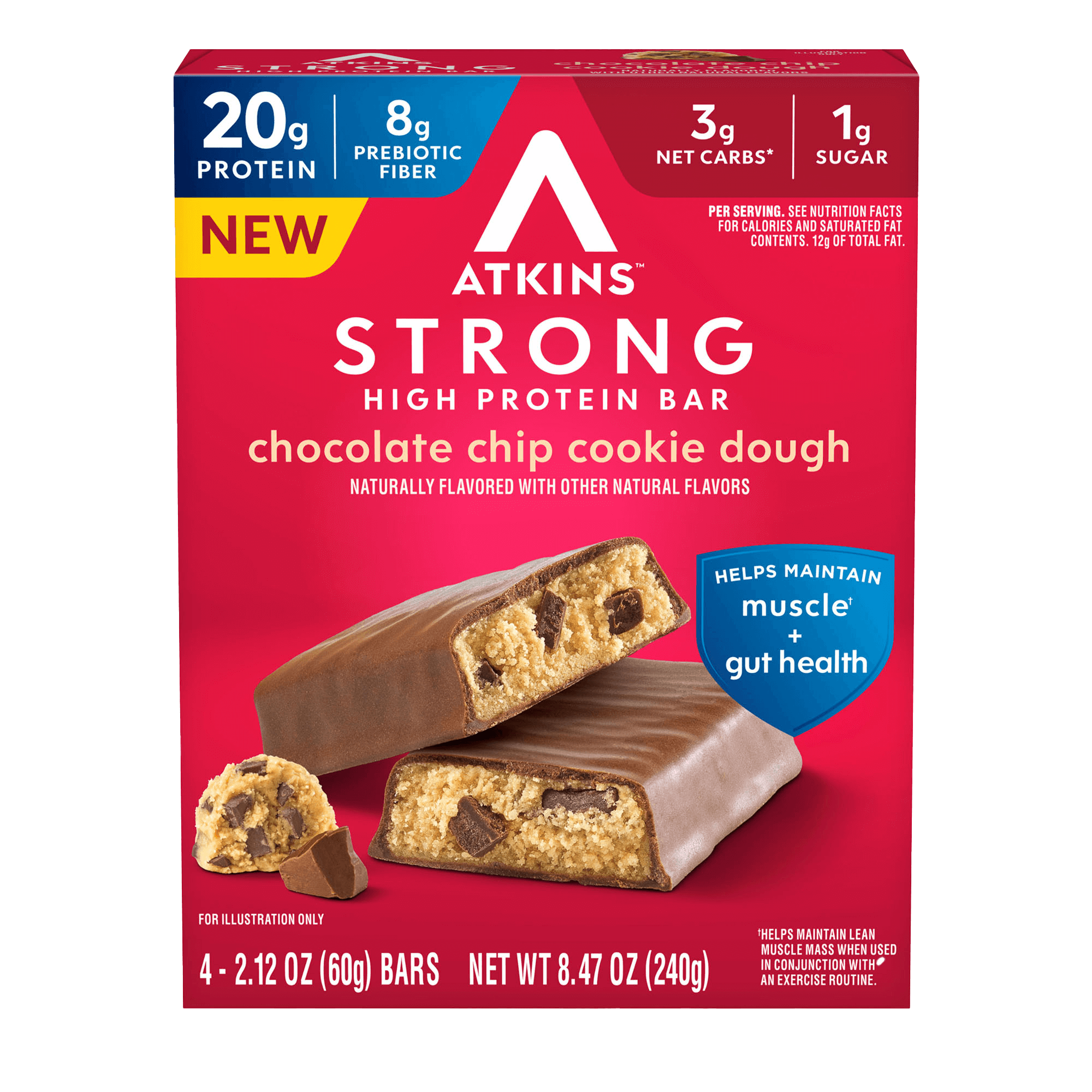 Atkins Strong Chocolate Chip Cookie Dough 20g Protein Bar